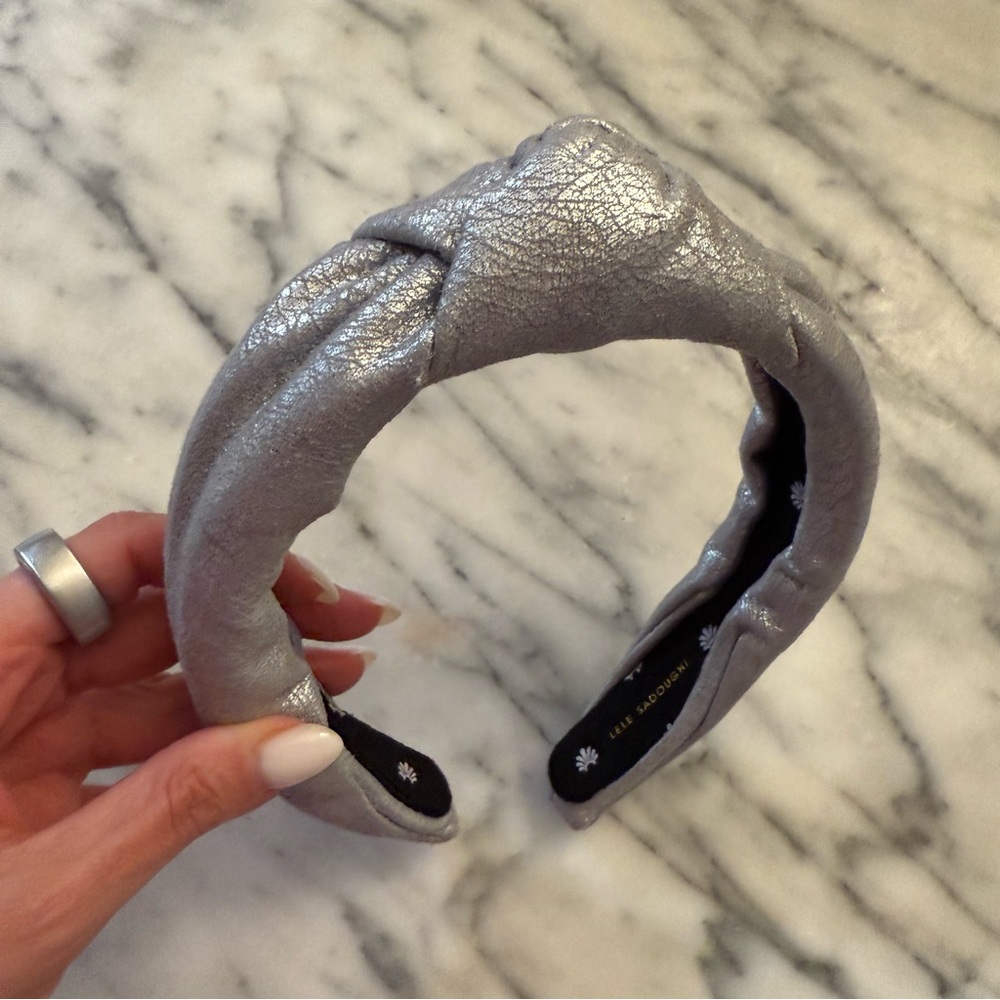 Lele Sadoughi Silver Metallic knotted Headband